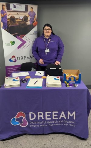 Rebecca Purcell, Marketing Officer promoting the DREEAM course portfolio at NUH Professional Clinical Education Conference